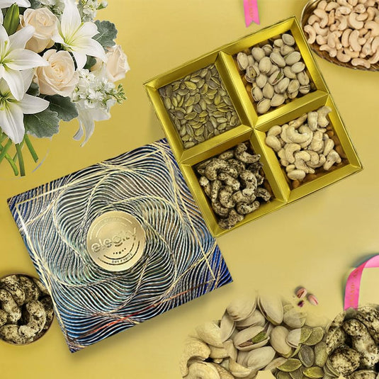 Elegity 10x10 Size Celebration Gift Hamper-100gm | Luxury Roasted Dry Fruits Gift Box