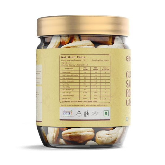 ELEGITY Roasted & Salted Cashew (200g) | Crunchy Dry Fruits (Kaju) | Rich in Protein & Fibre | Healthy Nuts Snack - No Added Oils, No Preservative