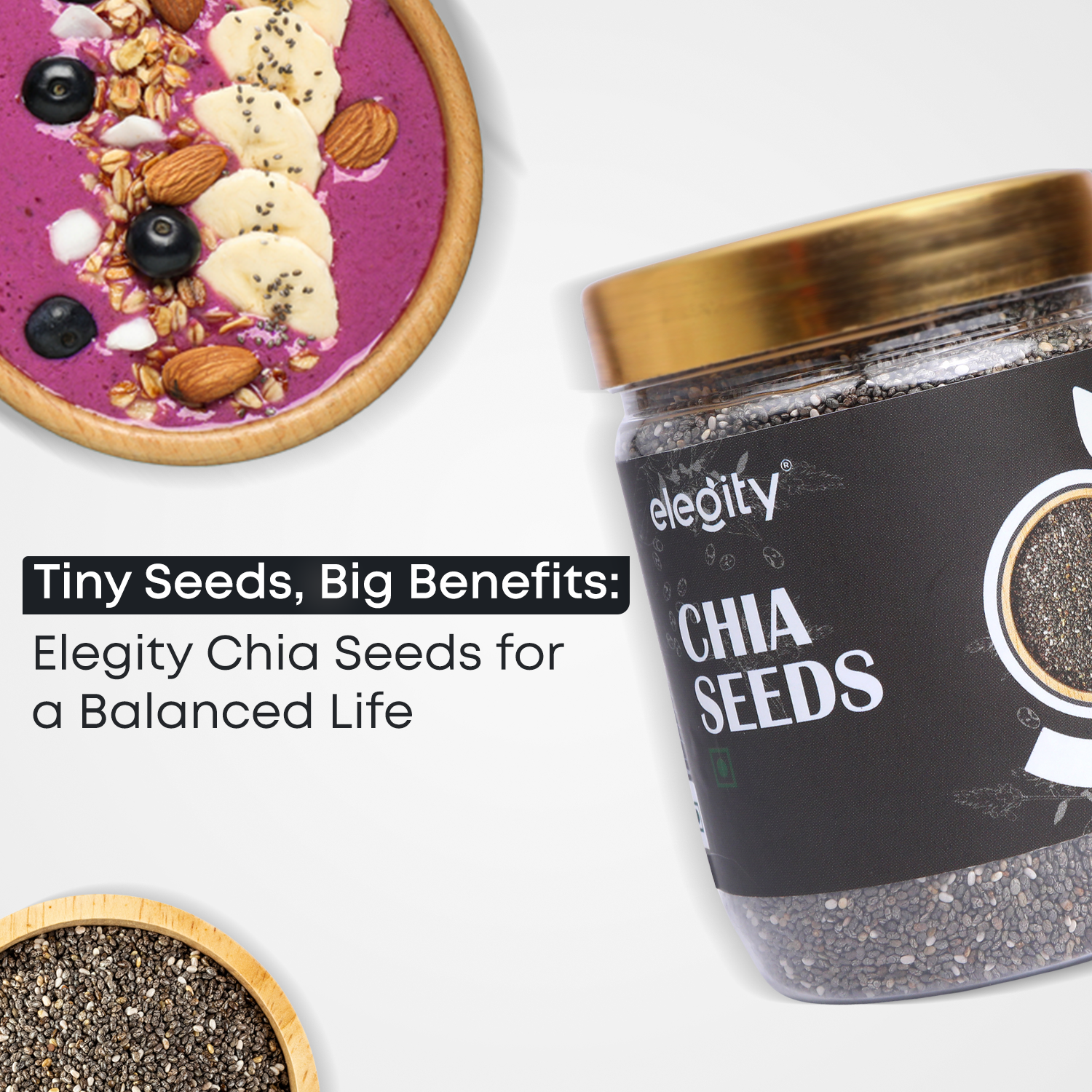 Premium chia seeds in a bowl